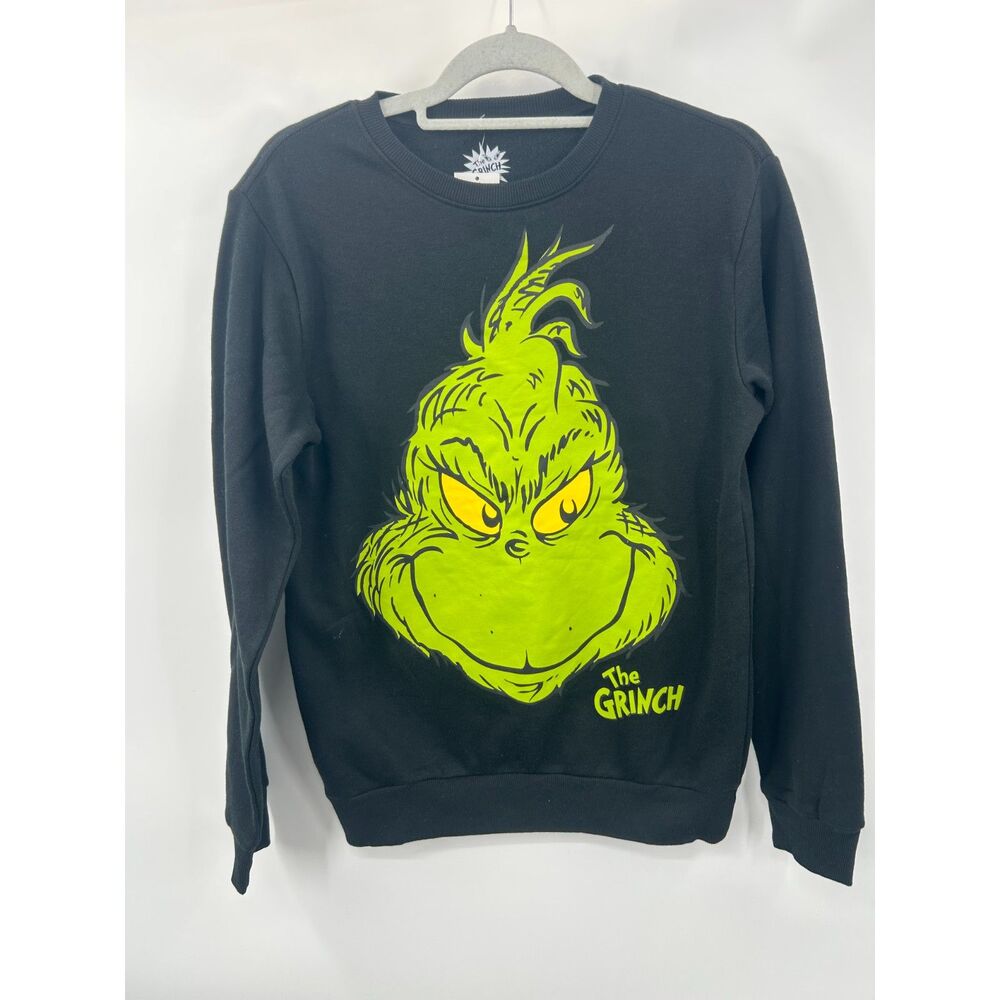 NWT Dr Seuss Grinch Christmas Sweatshirt Adult Flawed S Black Crewneck Graphic